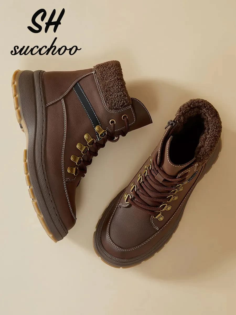 Ботинки на платформе зимние со шнуровкой