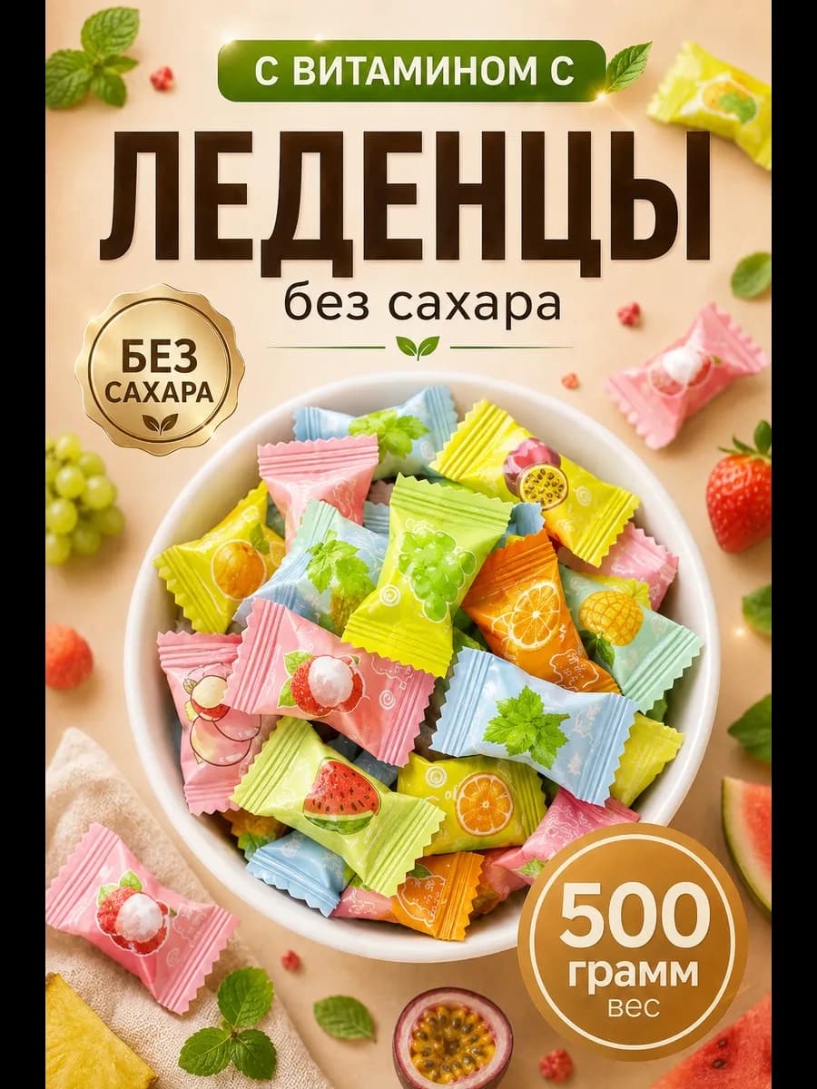 Леденцы освежающие без сахара витамин С 500гр