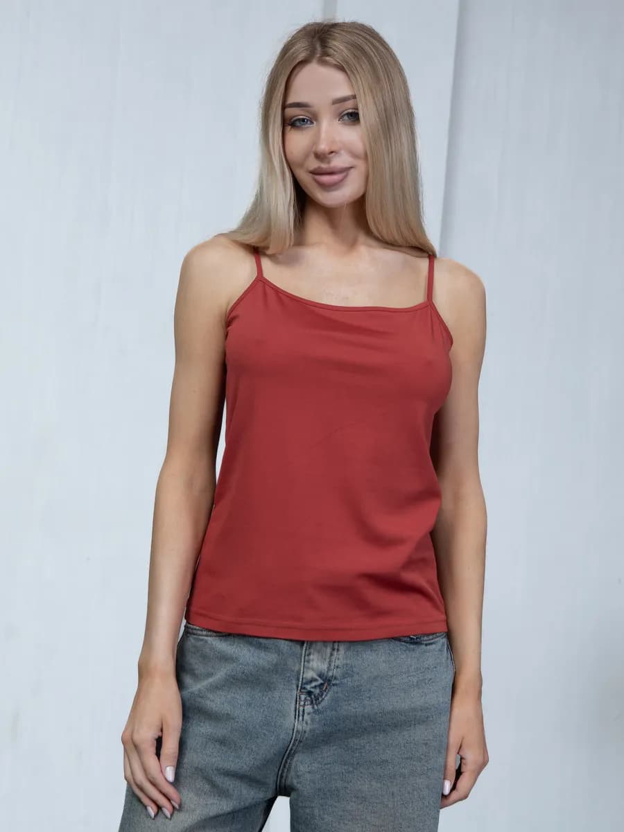 Топик майка на лямках однотонная большие размеры из вискозы - фото 1