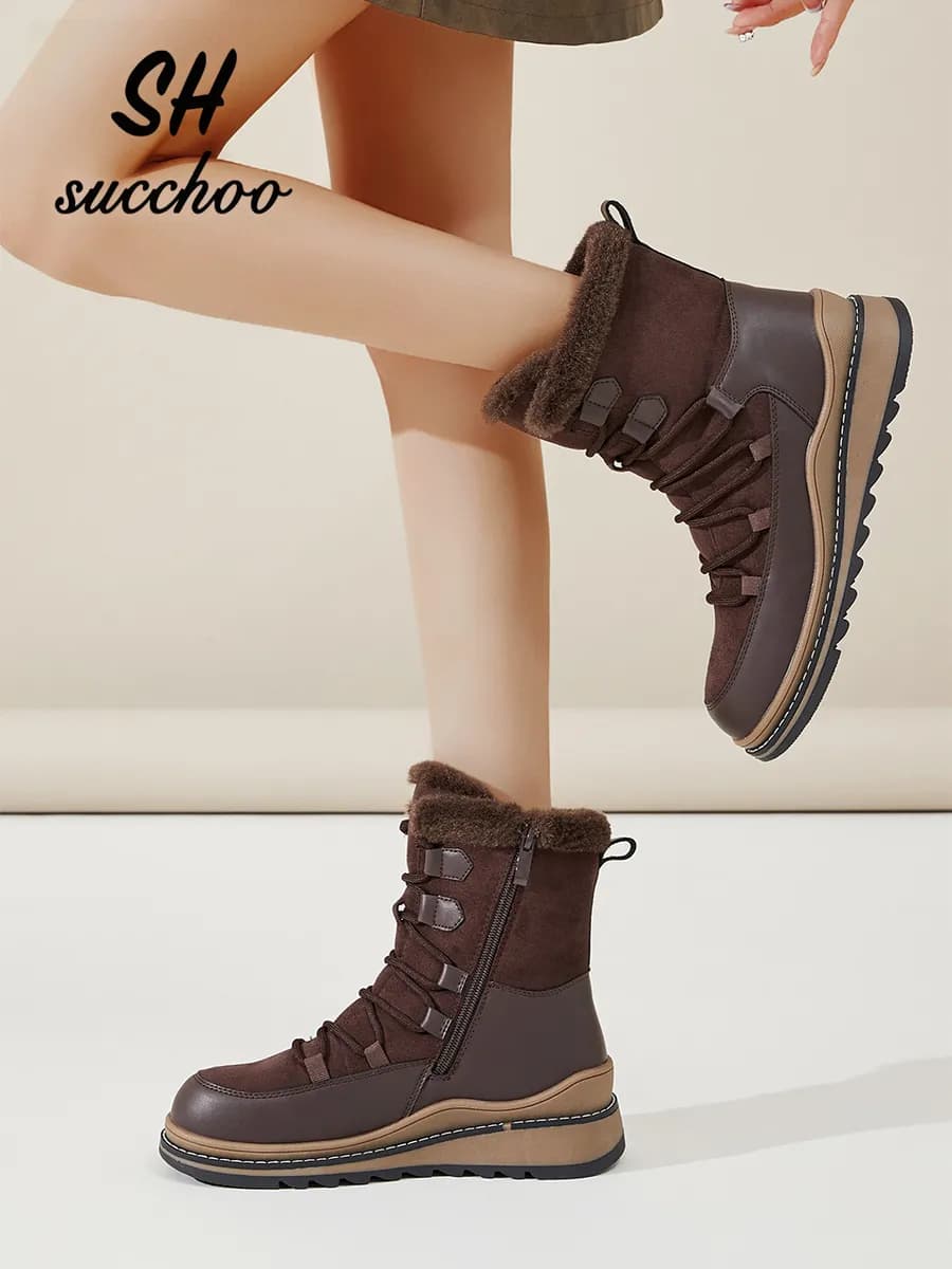 Ботинки женские зимние короткие с мехом на платформе