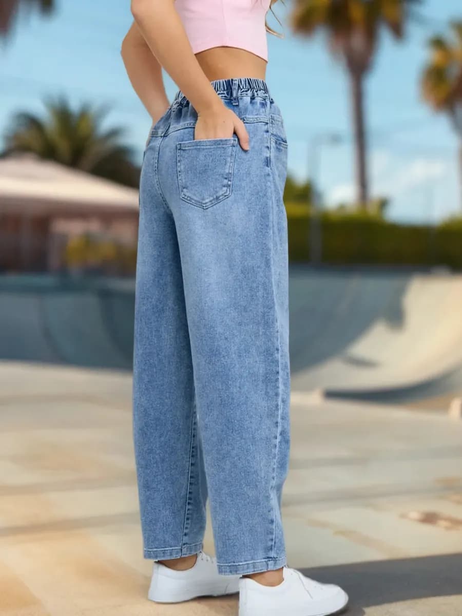 Джинсы багги подростковые на резинке