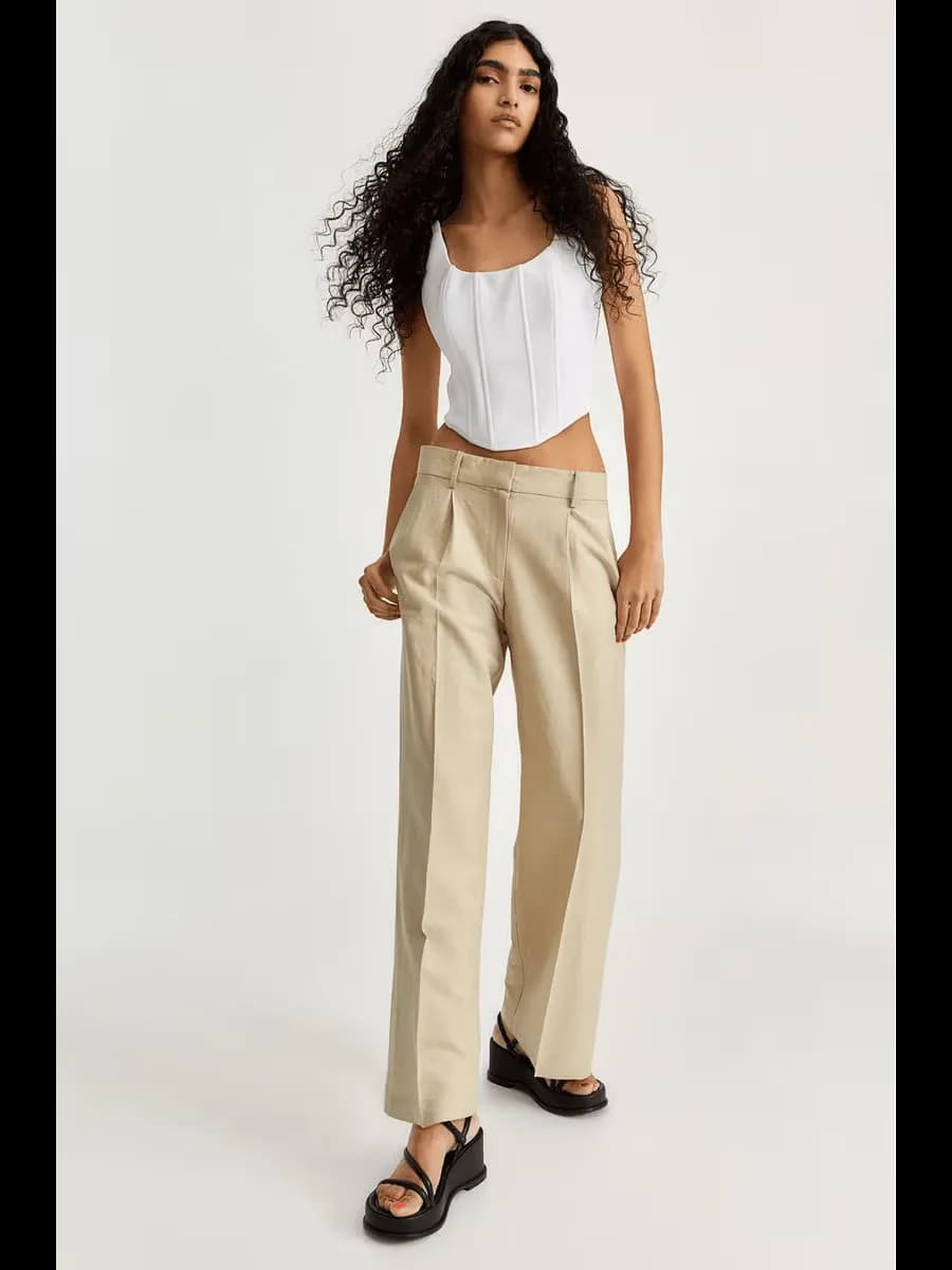 Брюки широкие легкие со стрелками со льном низкая посадка