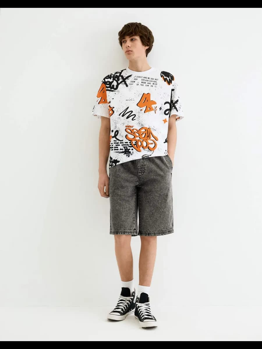 Серые джинсовые шорты Easy fit с варкой - фото 1