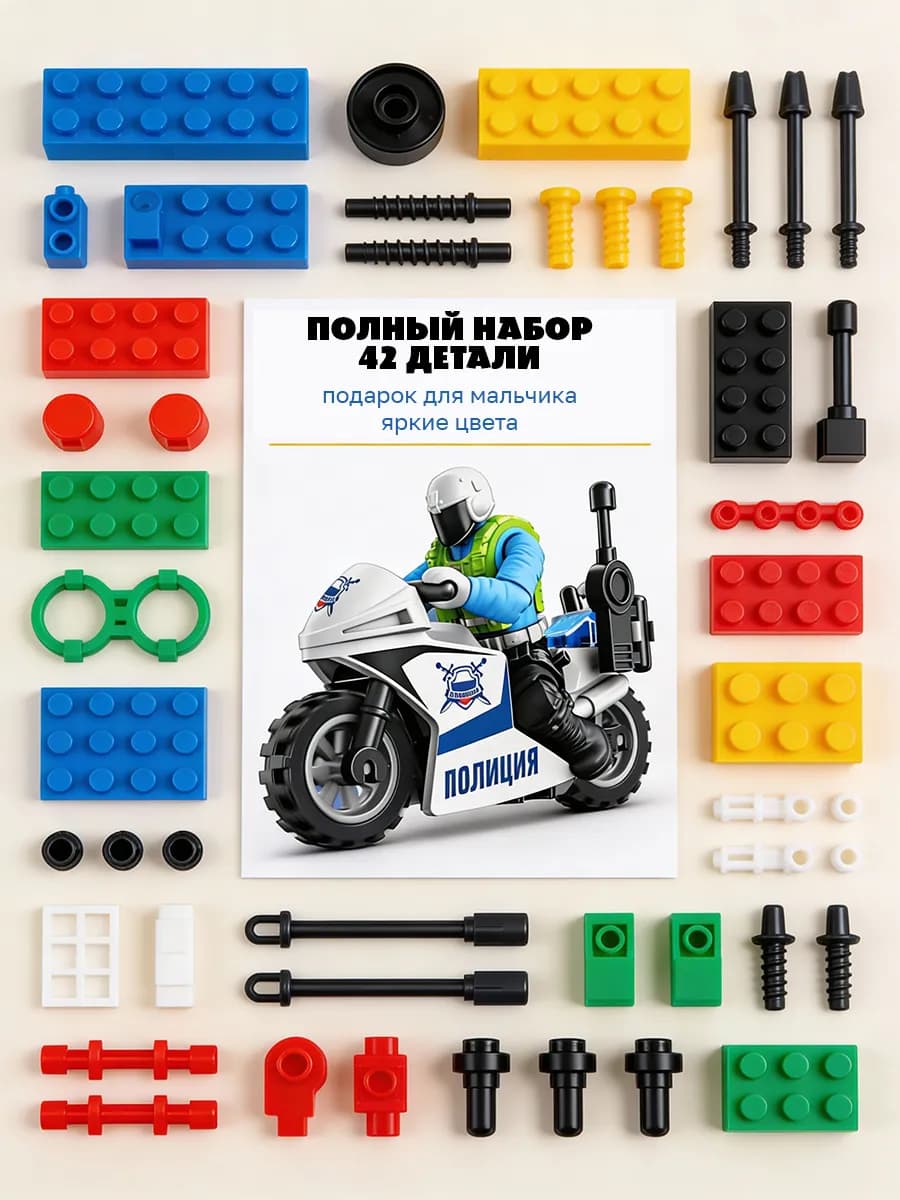 Конструктор полицейский на мотоцикле для детей 6 лет