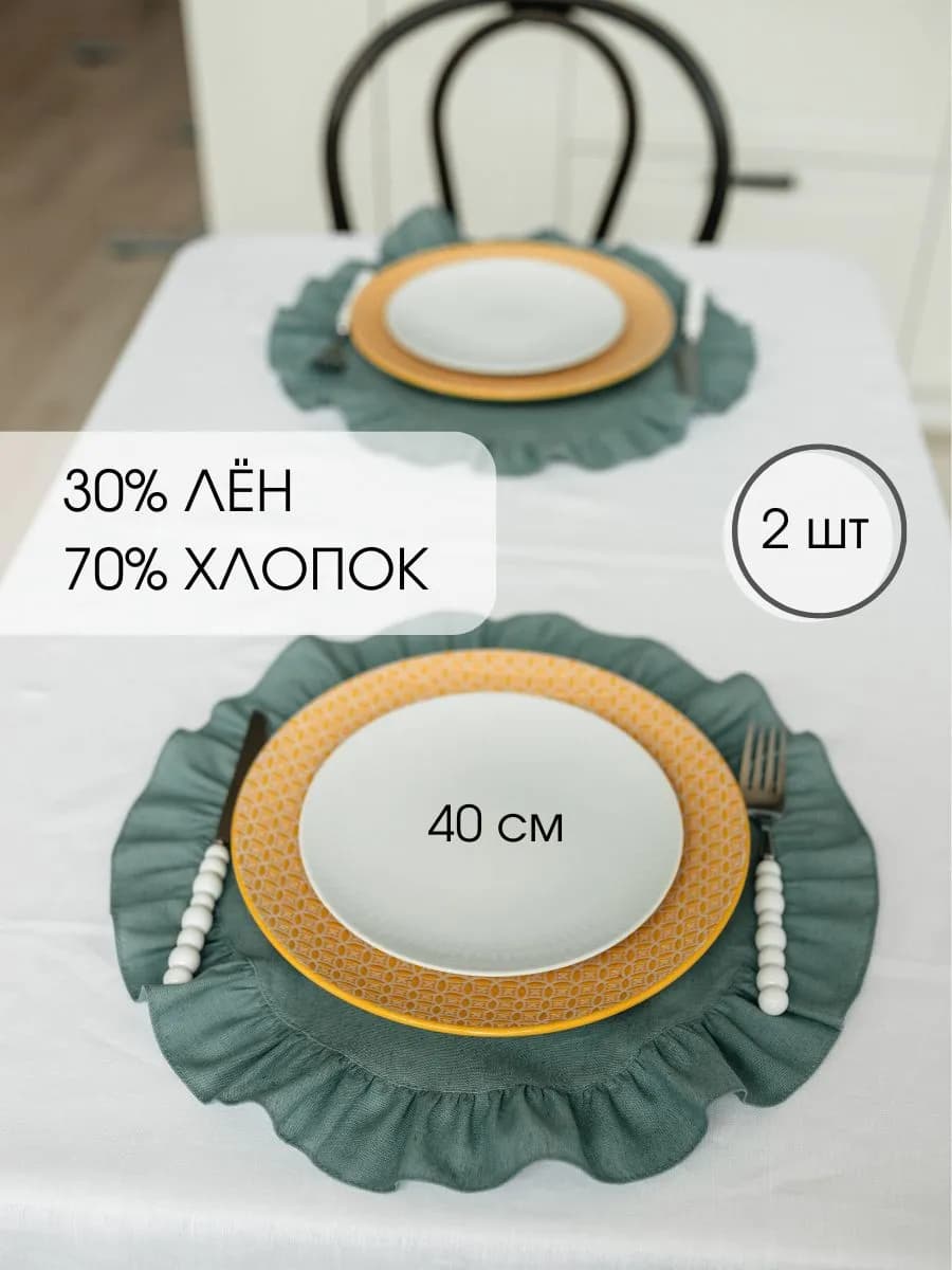 Сервировочные салфетки на стол круглые тканевые 2 шт