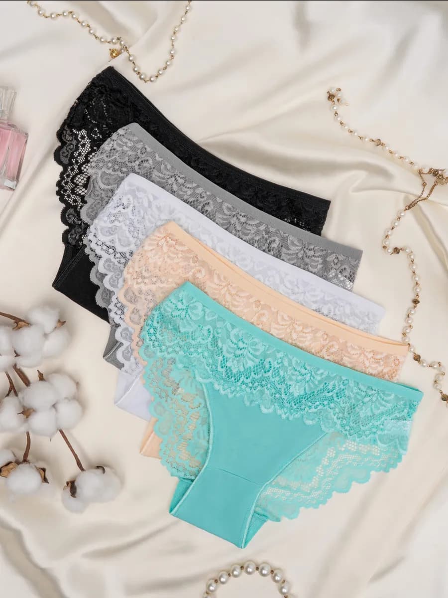 Трусы кружевные набор 5 шт хлопок - фото 1