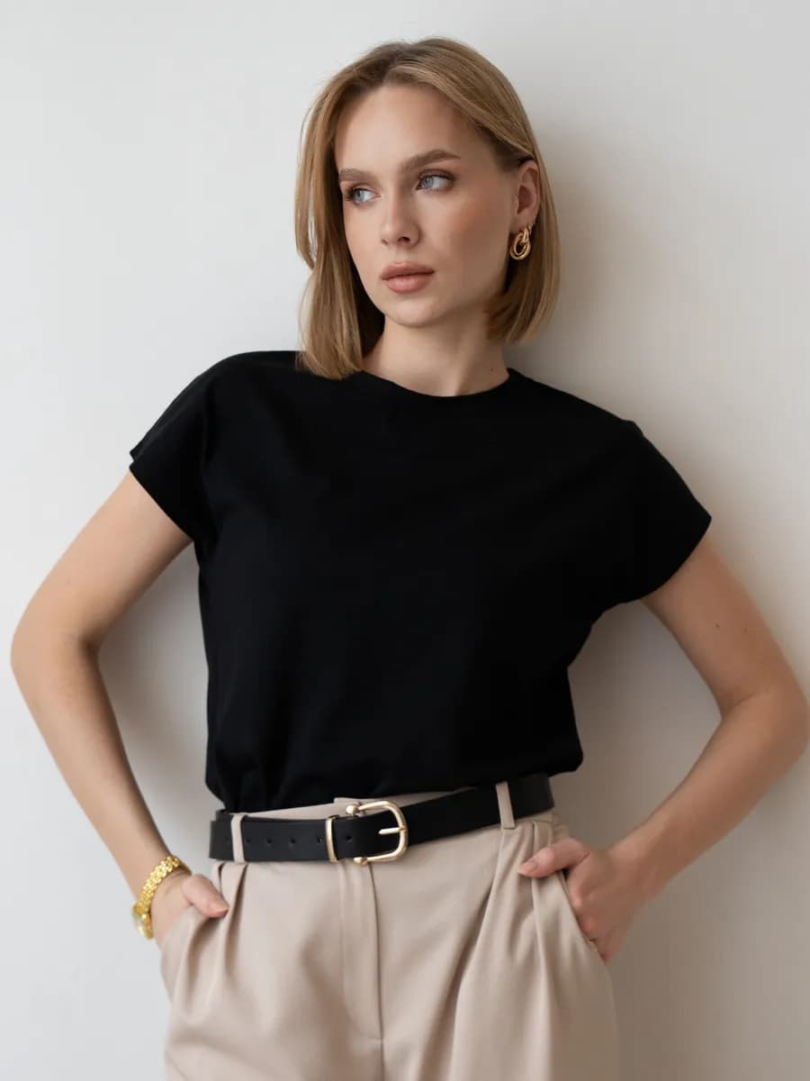 Футболка базовая однотонная из хлопка с коротким рукавом - фото 1