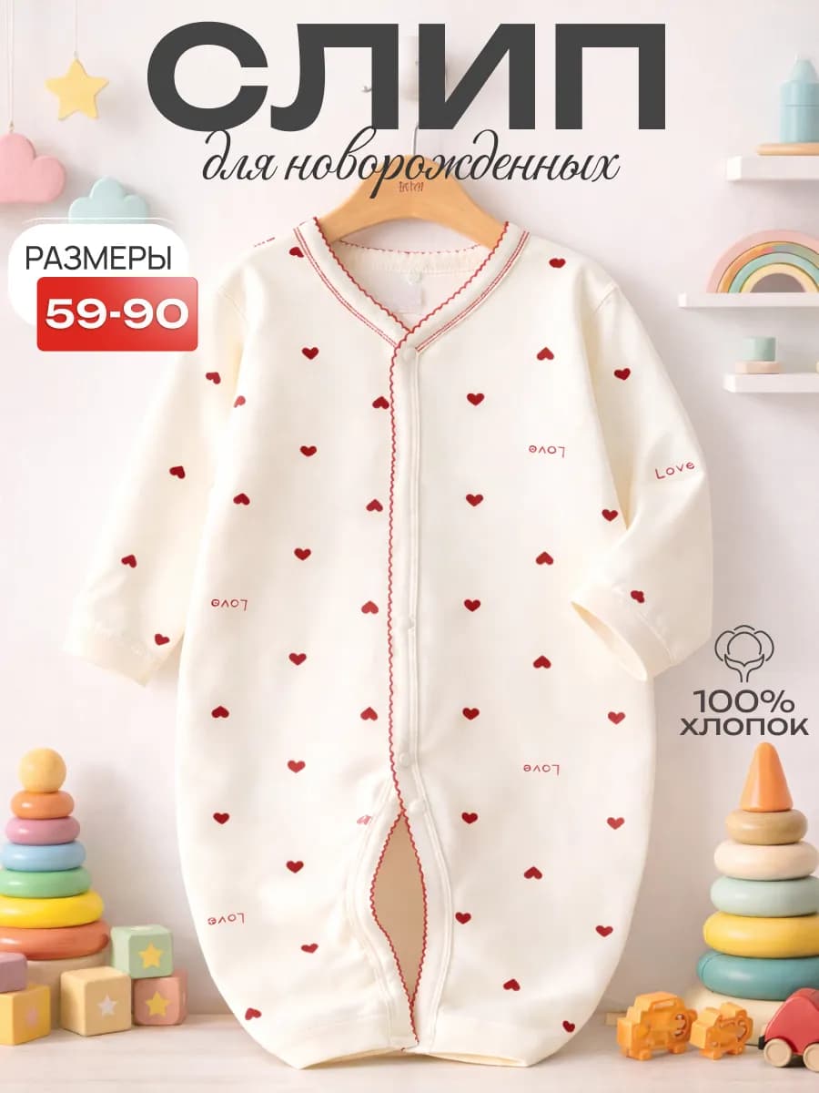 Комбинезон для новорожденных слип на кнопках нательный