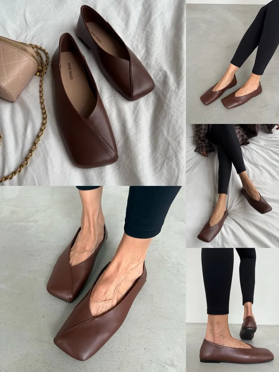 Балетки кожаные с квадратным носом - фото 1