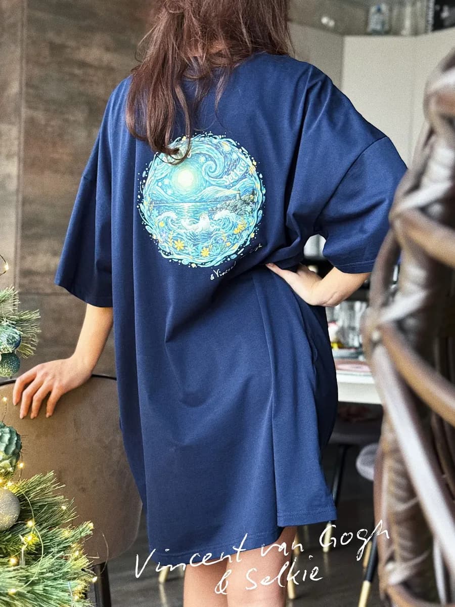 Футболка туника домашняя оверсайз с принтом длинная