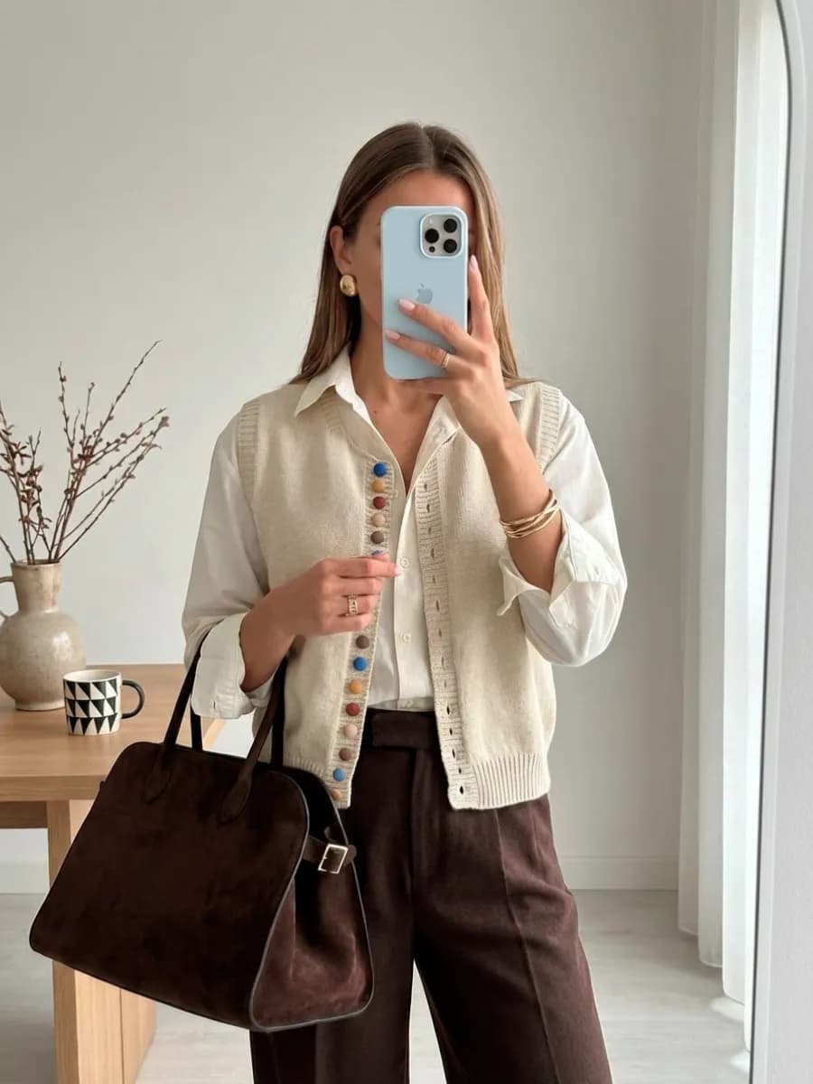 Жилет вязаный на пуговицах укороченный