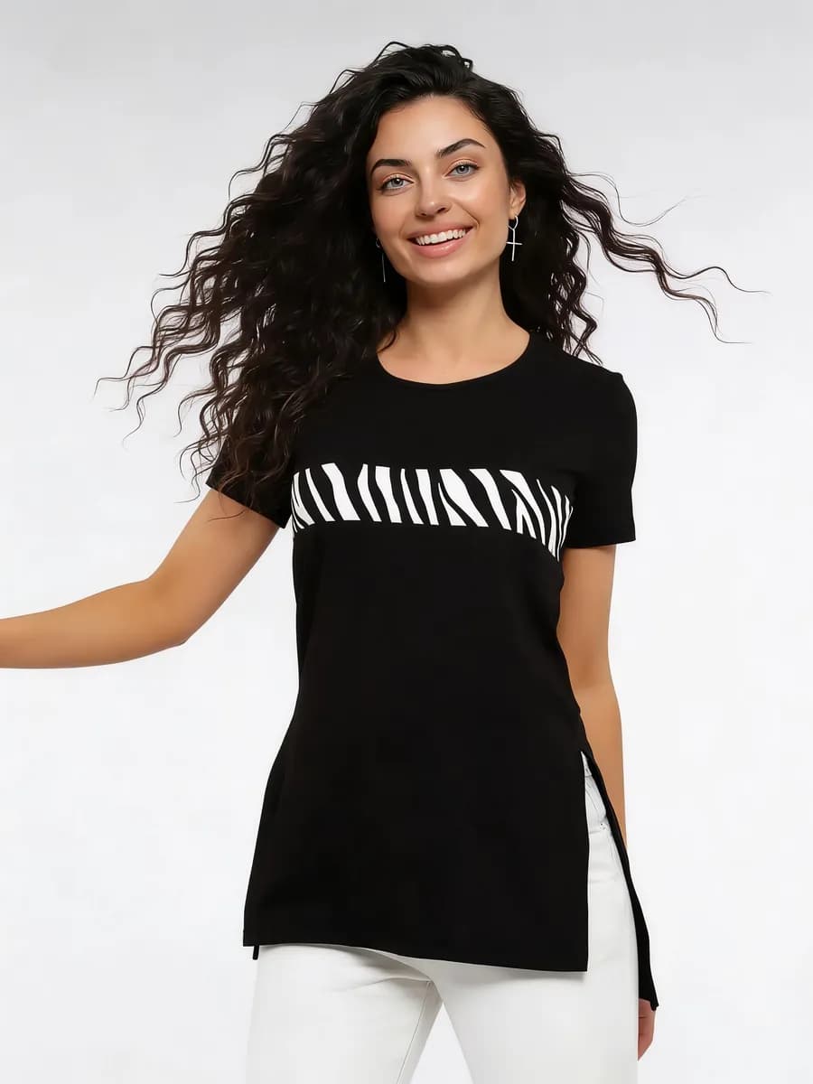 футболка туника удлиненная больших размеров с принтом - фото 1