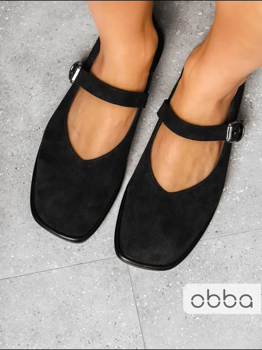 Замшевые балетки мери джейн с квадратным носом и ремешком