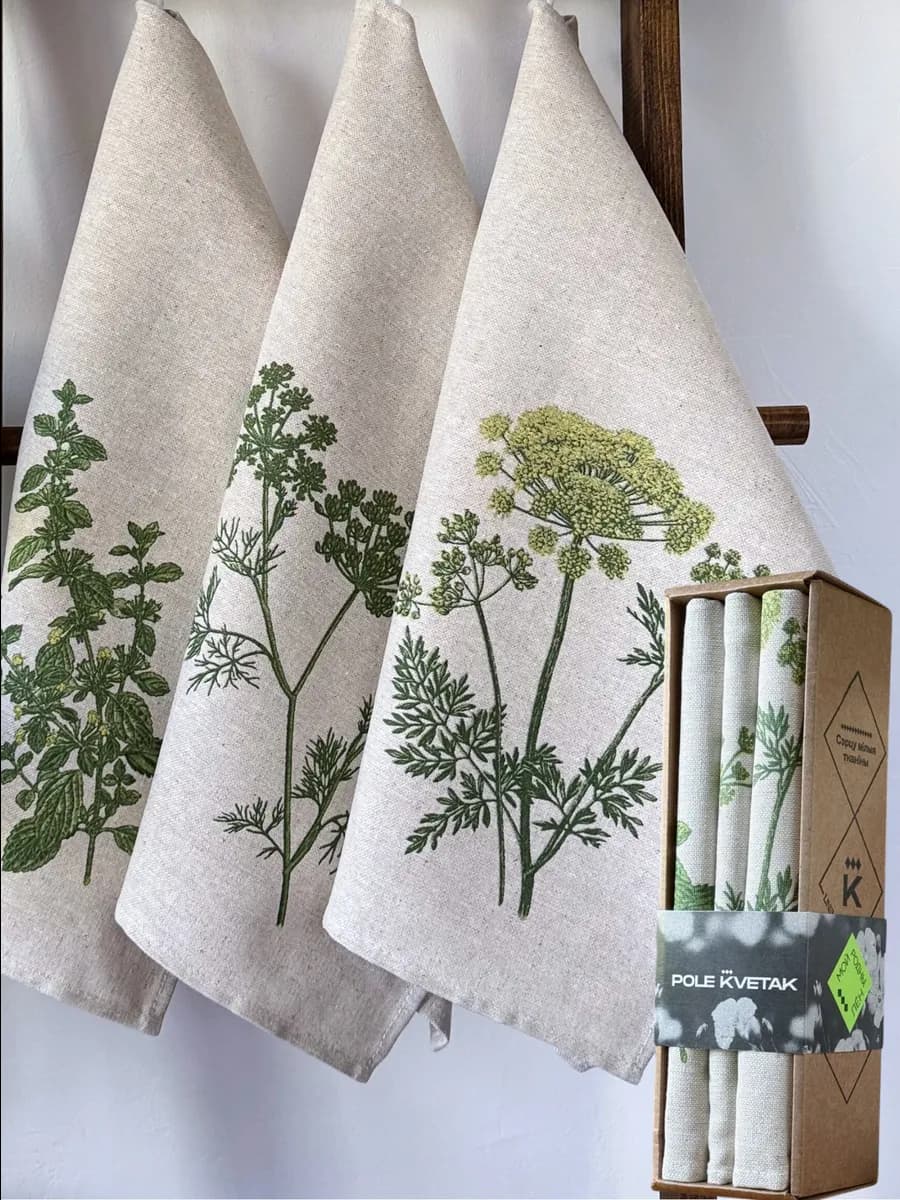 Льняные полотенца для кухни подарочный набор на 8 марта