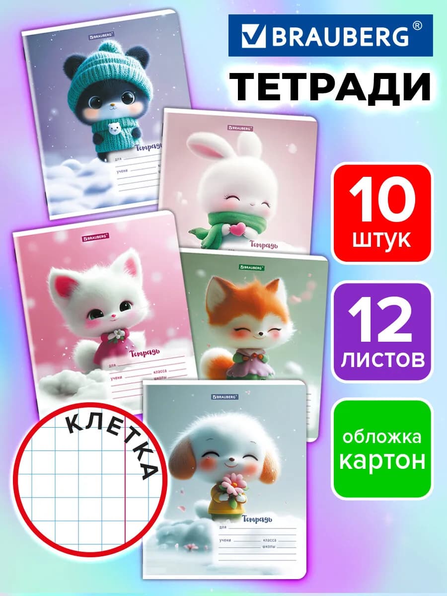 Тетрадь в клетку 12 листов для школы набор 10 штук
