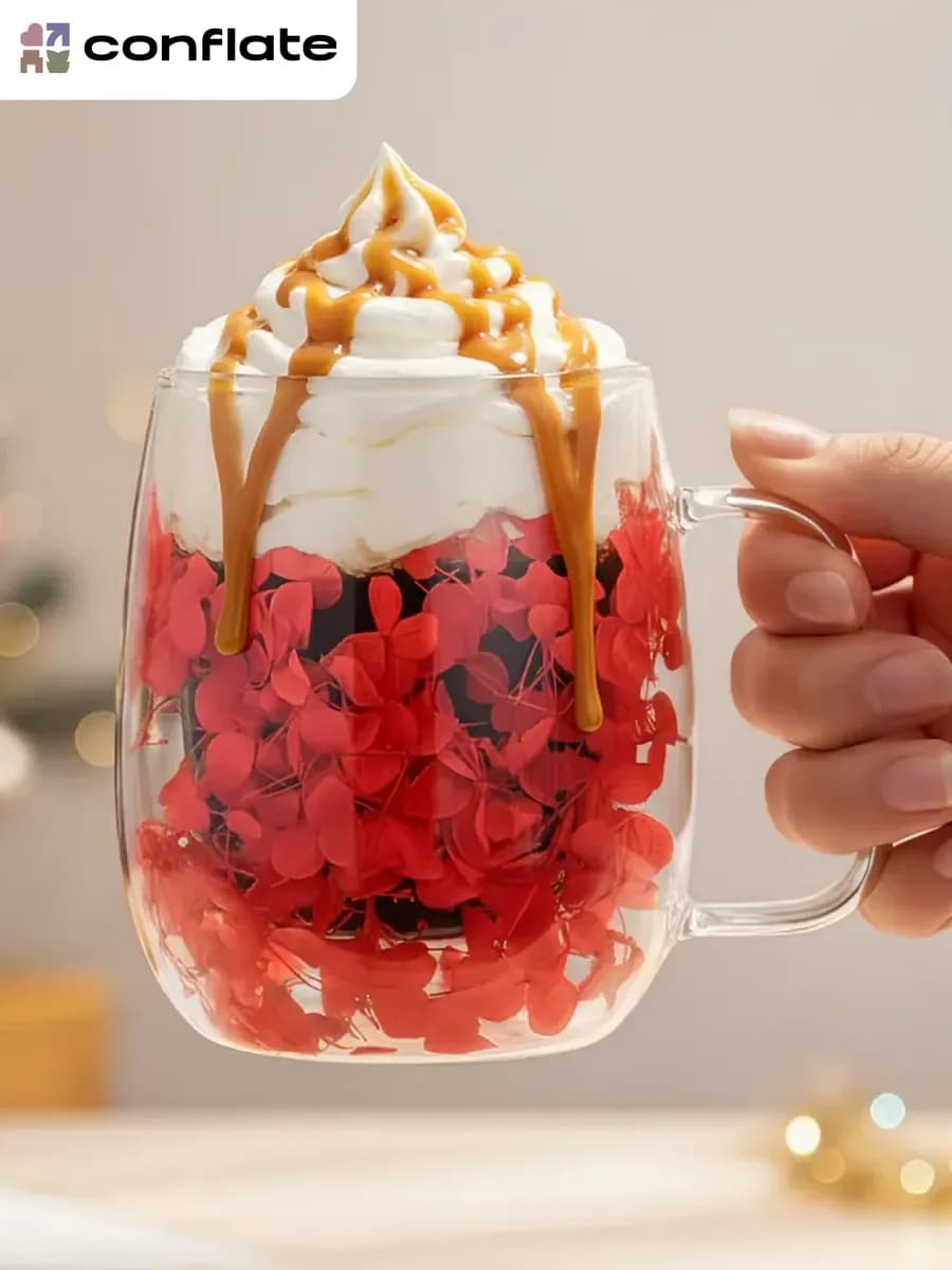 Кружка с двойным дном сухоцветы 350 мл подарок на Новый год