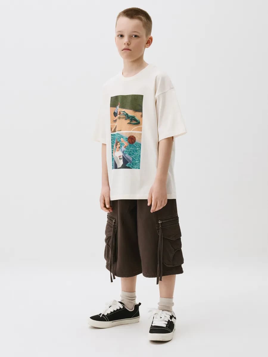 Джинсовые шорты карго удлиненные широкие с карманами