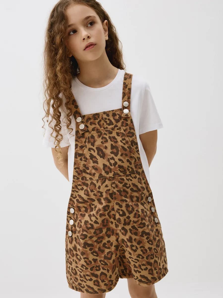 Джинсовый комбинезон летний леопардовый