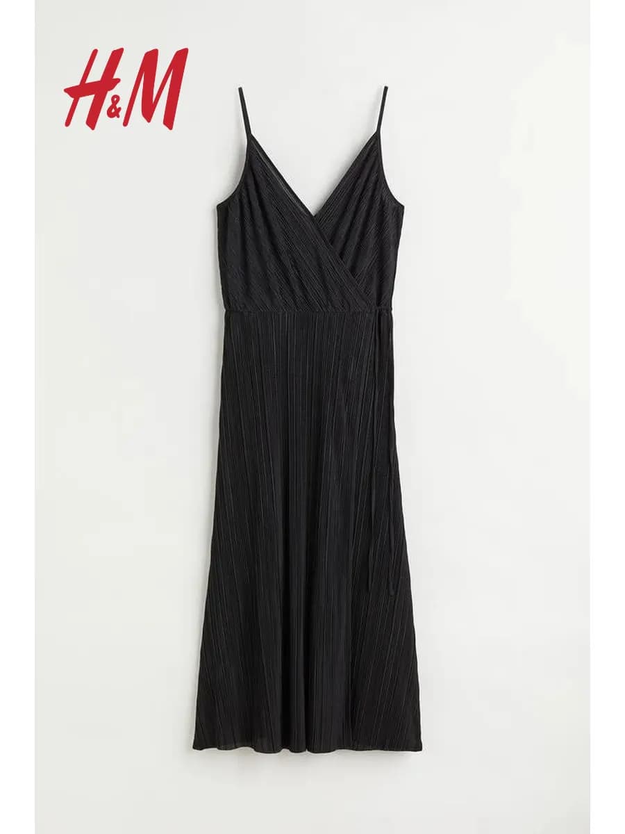 Платье длинное плиссе на бретельках