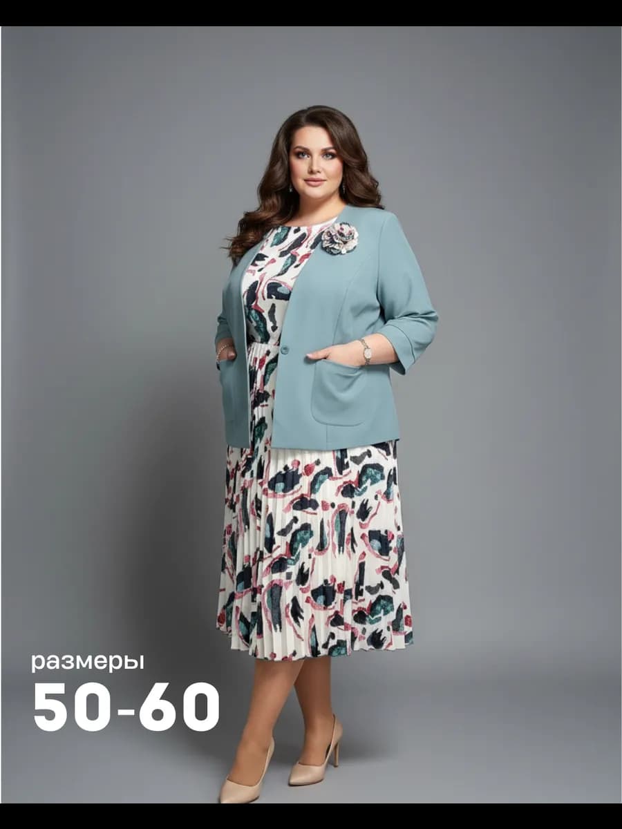 Комплект платье с жакетом больших размеров весеннее