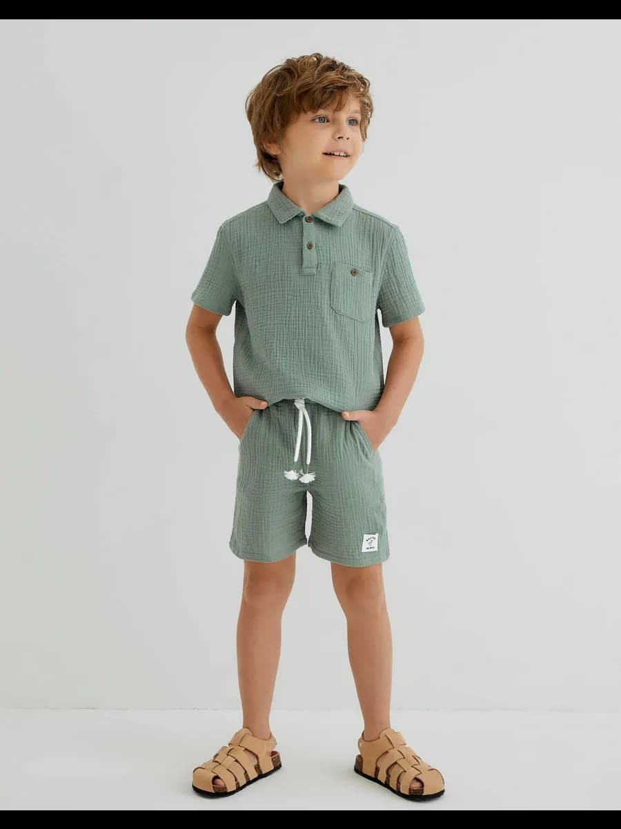 Оливковые шорты из муслина - фото 1