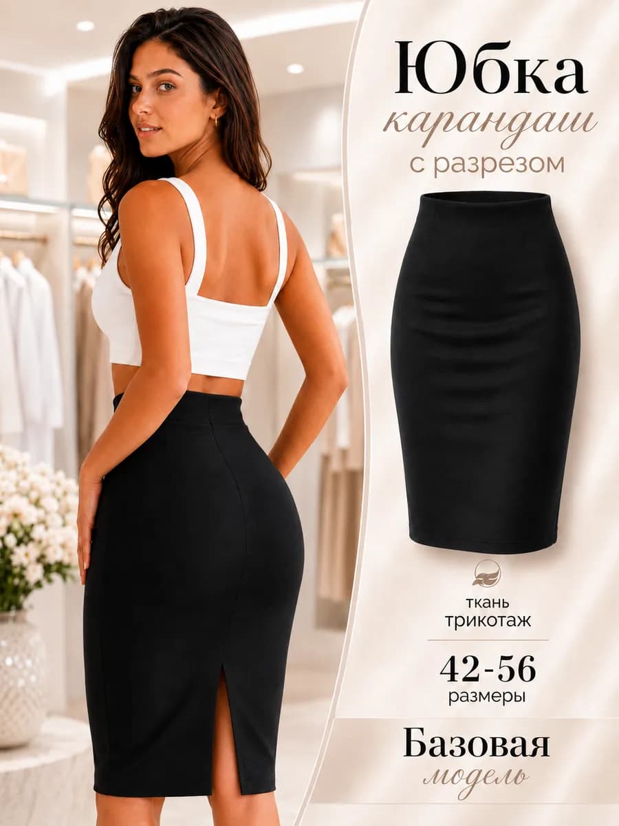 Юбка карандаш трикотажная с разрезом