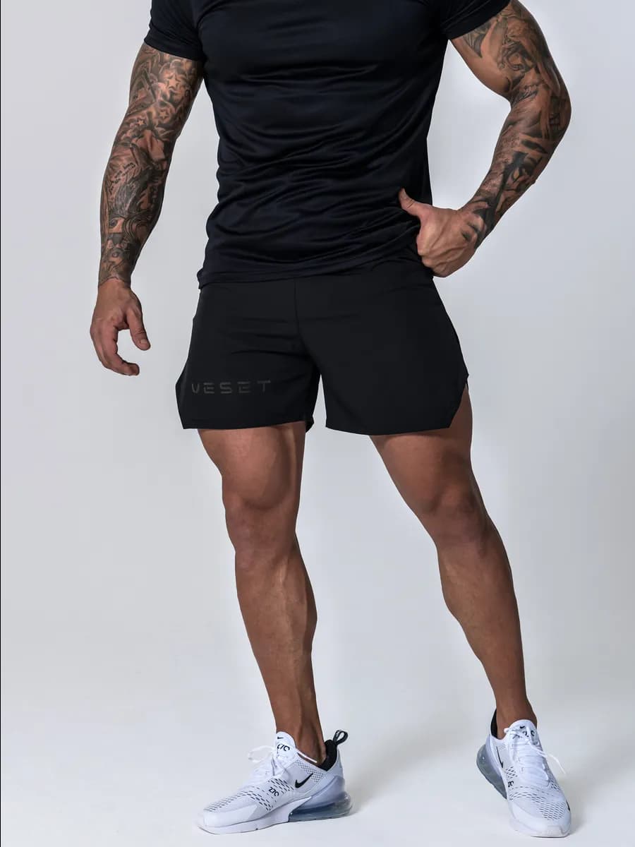 Шорты с тайтсами спортивные черные для фитнеса бега мма