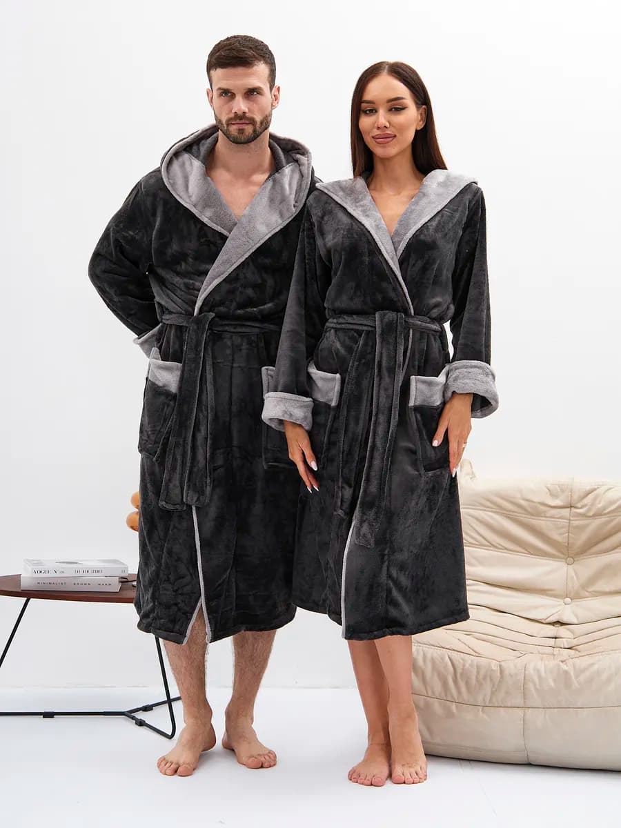 Халат махровый теплый домашний длинный с капюшоном