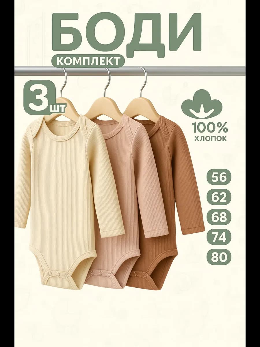Боди для новорожденных с длинным рукавом
