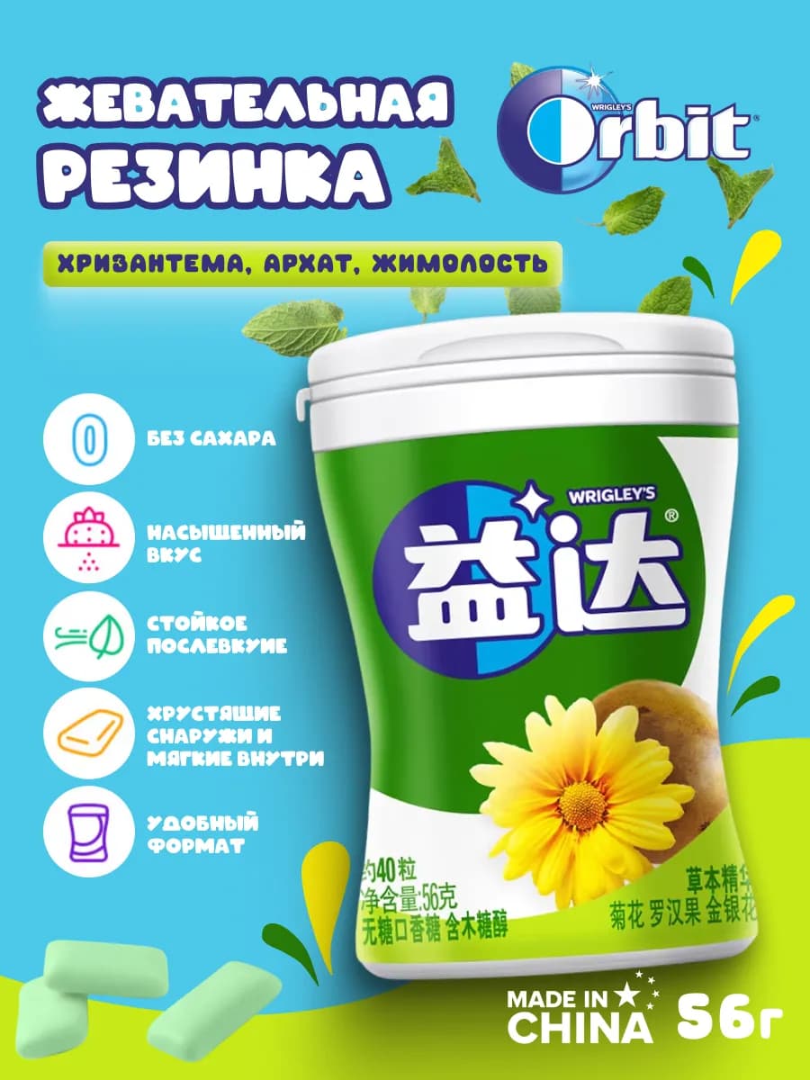 Жевательная резинка Wrigley's Орбит, жвачка без сахара