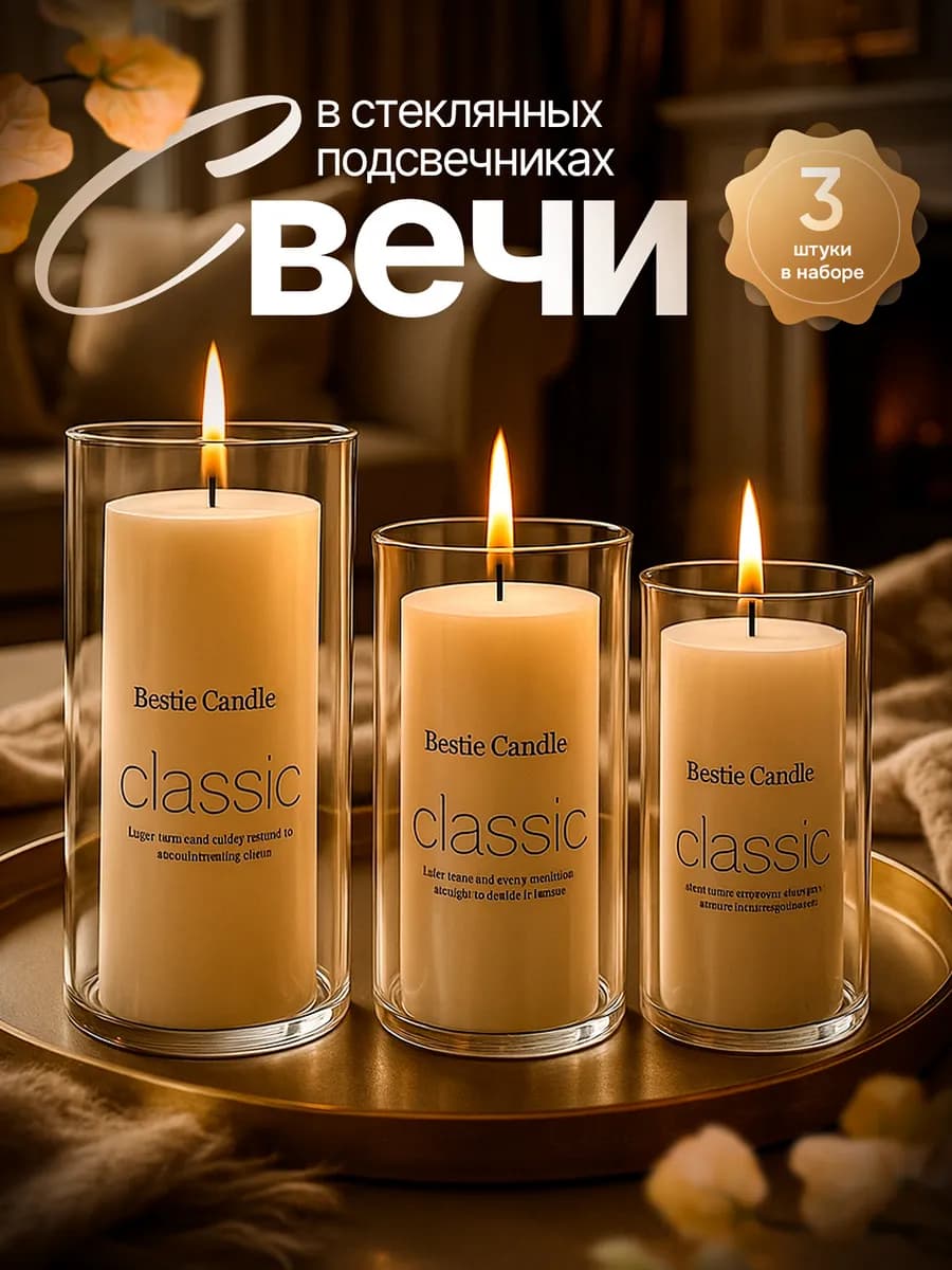 Набор свечей в стеклянных подсвечниках-колбах 3шт