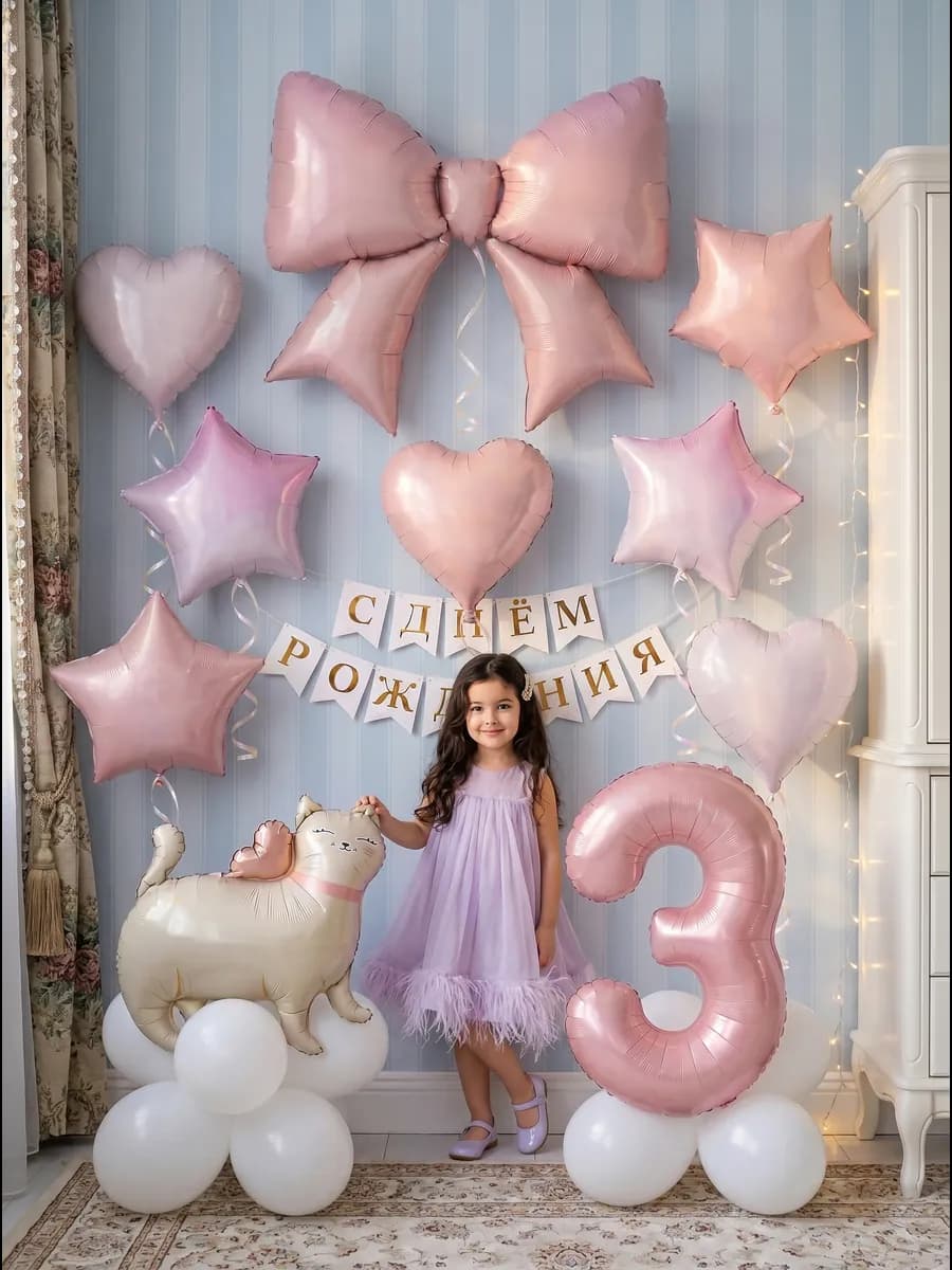 Фотозона на день рождения девочке с цифрой 3