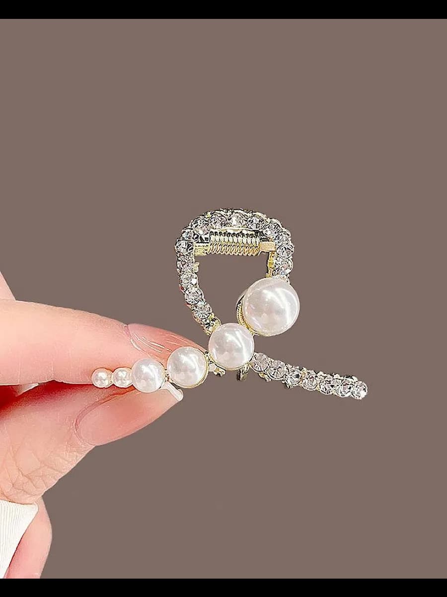 Металлический Краб для волос с камнями и жемчугом