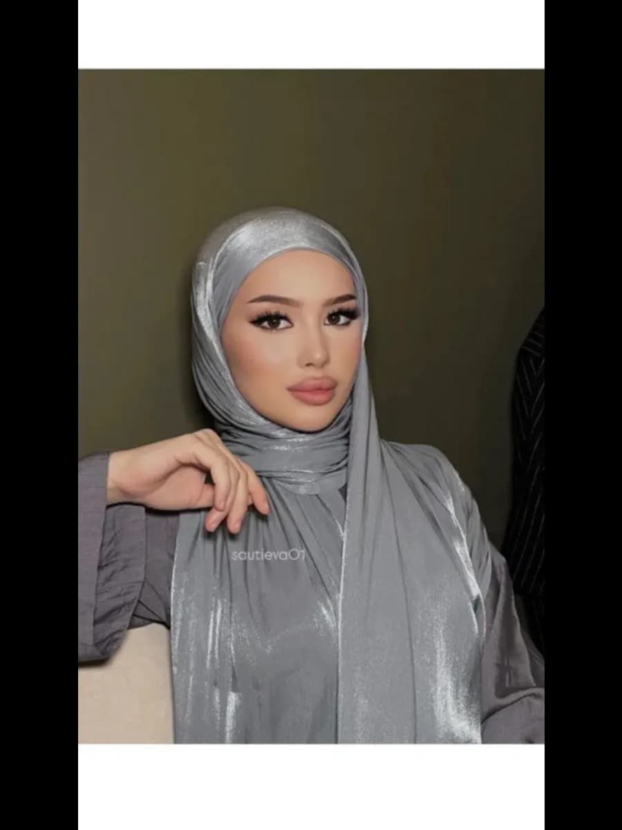 Шарф органза Дубайский серый серебристый