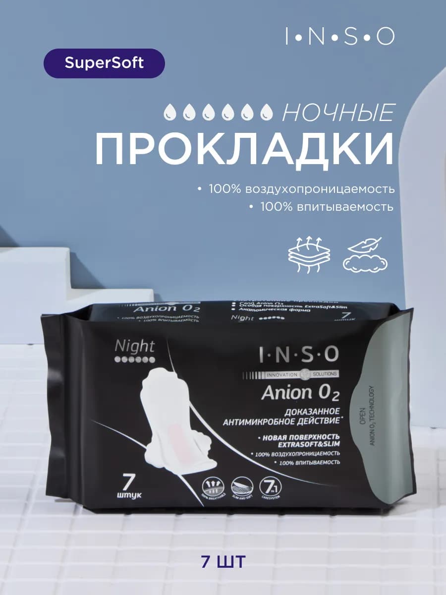 Женские прокладки ночные с ионами серебра, 7 шт