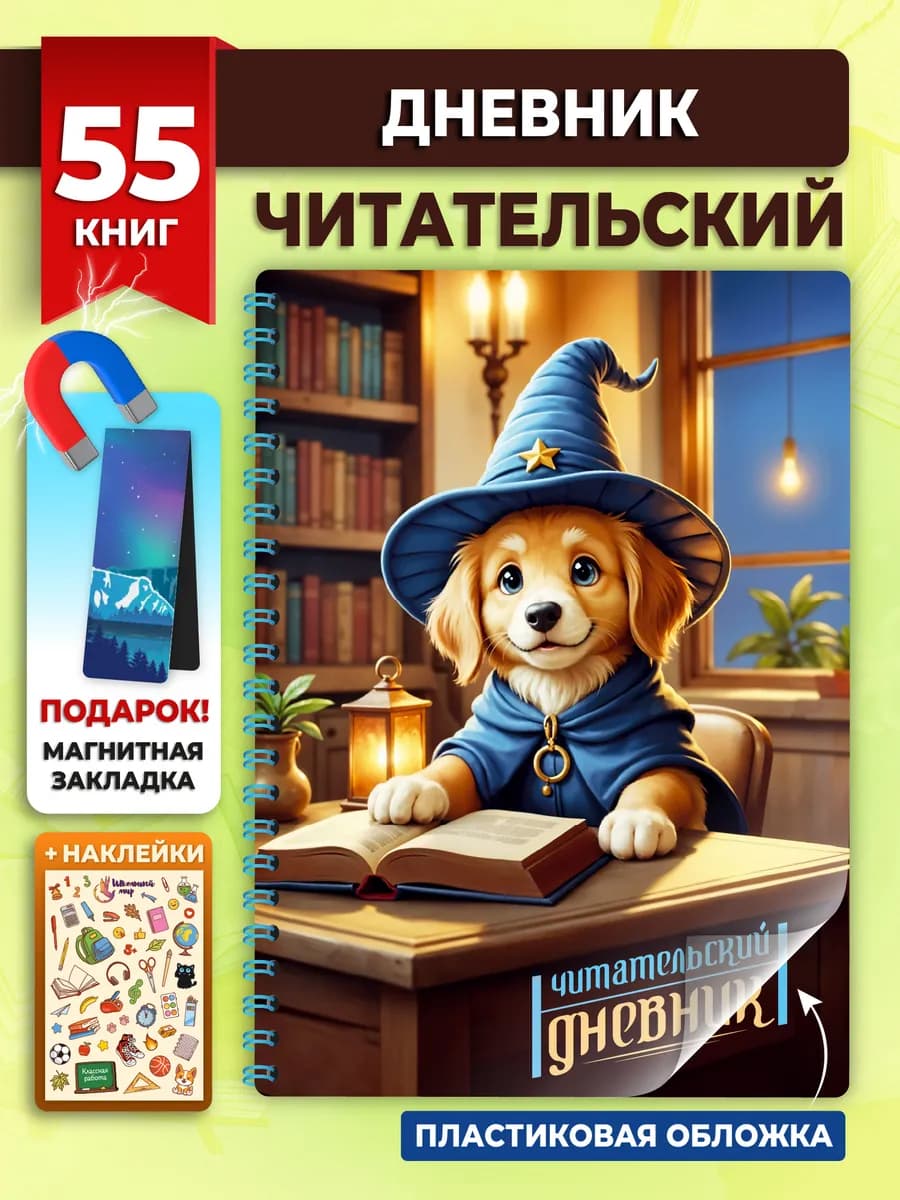 Читательский дневник для мальчиков и девочек с собакой А5