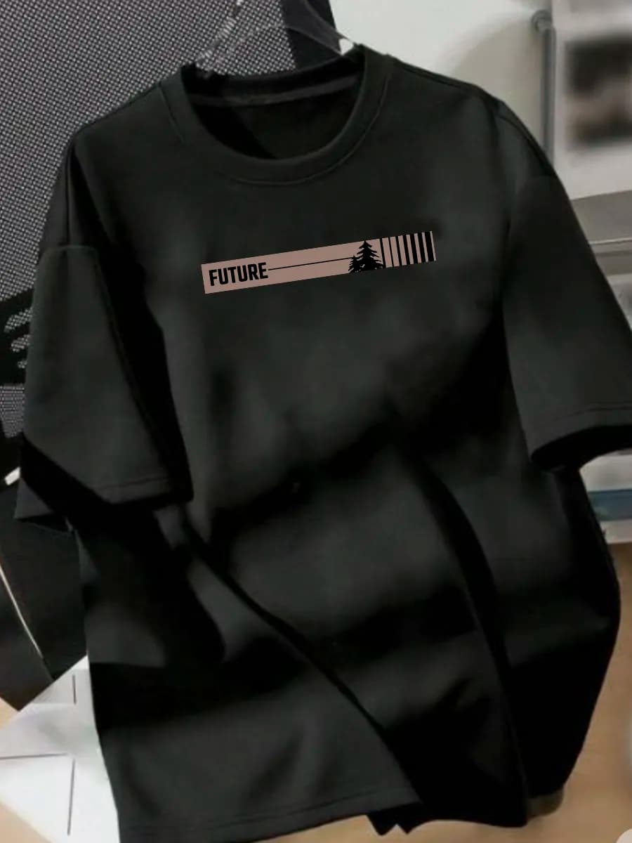 Футболка черная с принтом надписью хлопок