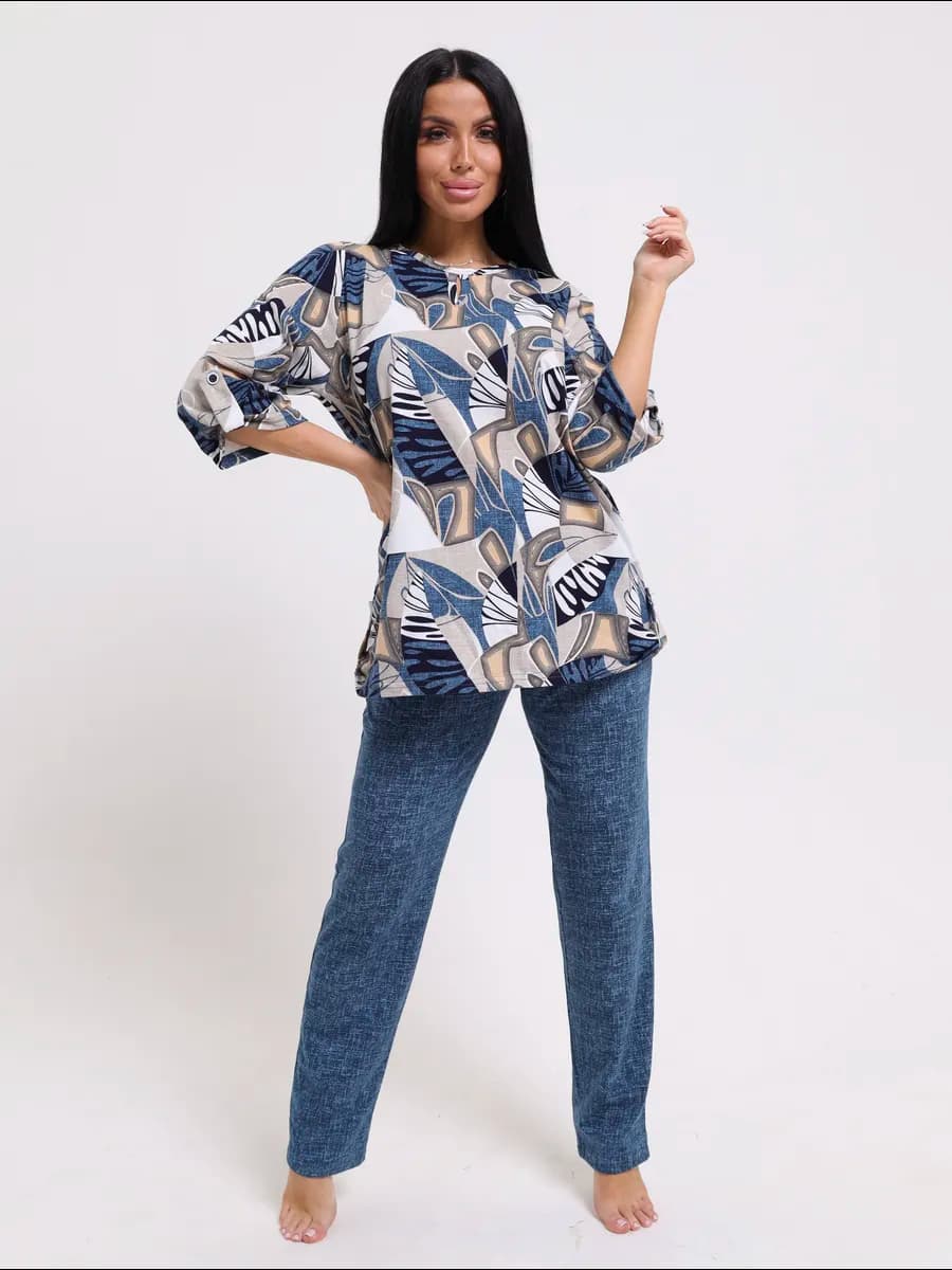 Домашний костюм трикотажный двойка с брюками