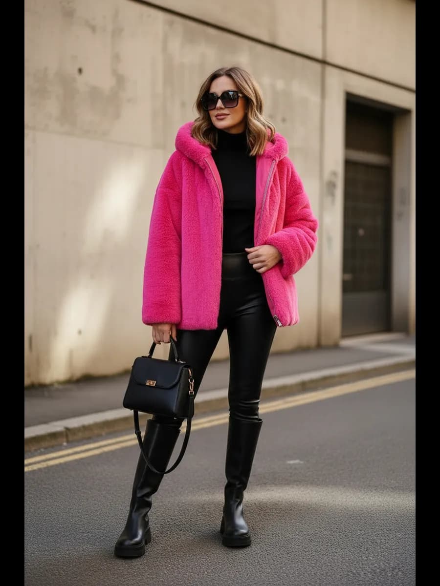 Шуба искусственная с капюшоном