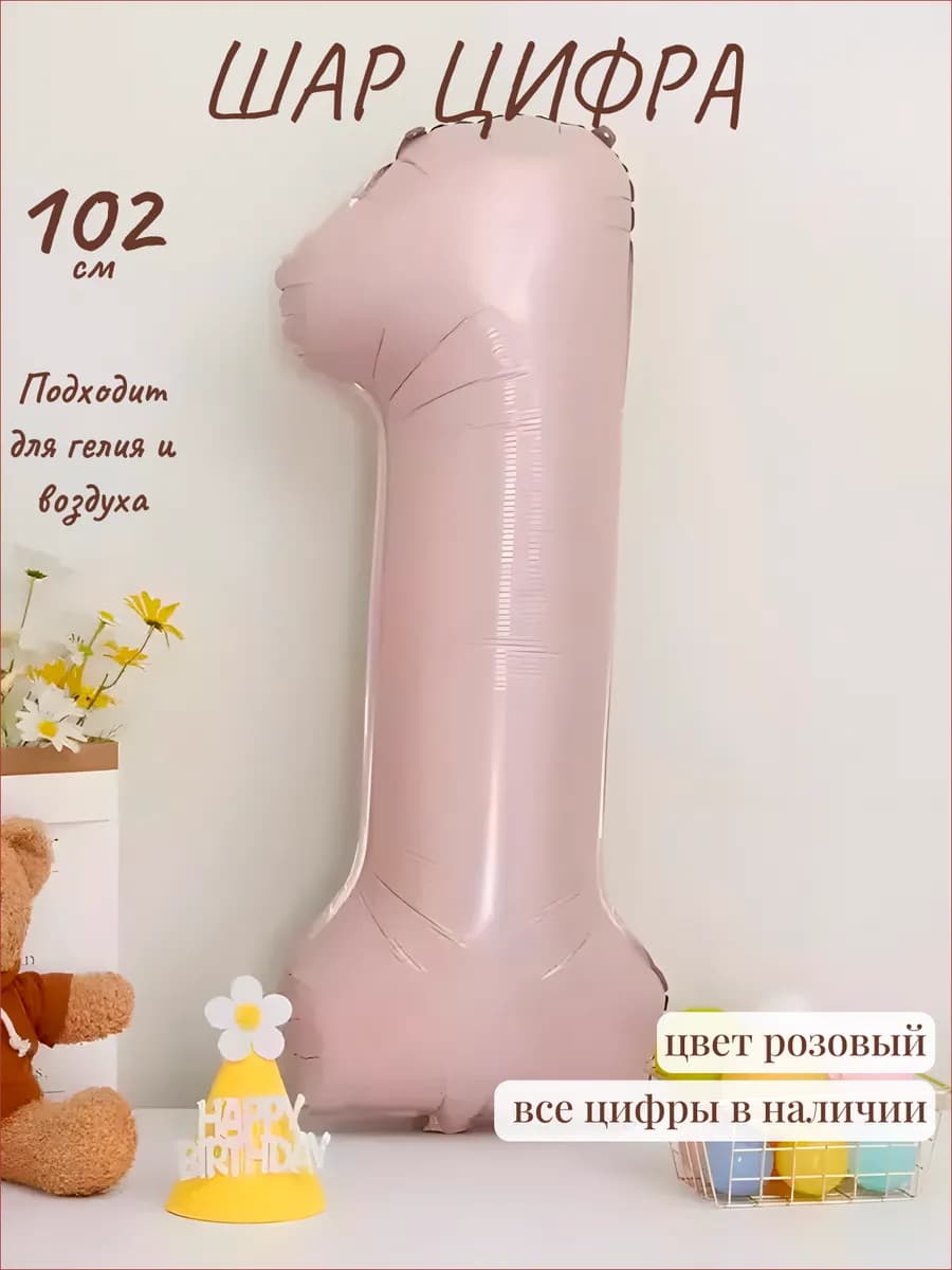 Шар фольгированный воздушный надувной для праздника цифра 1