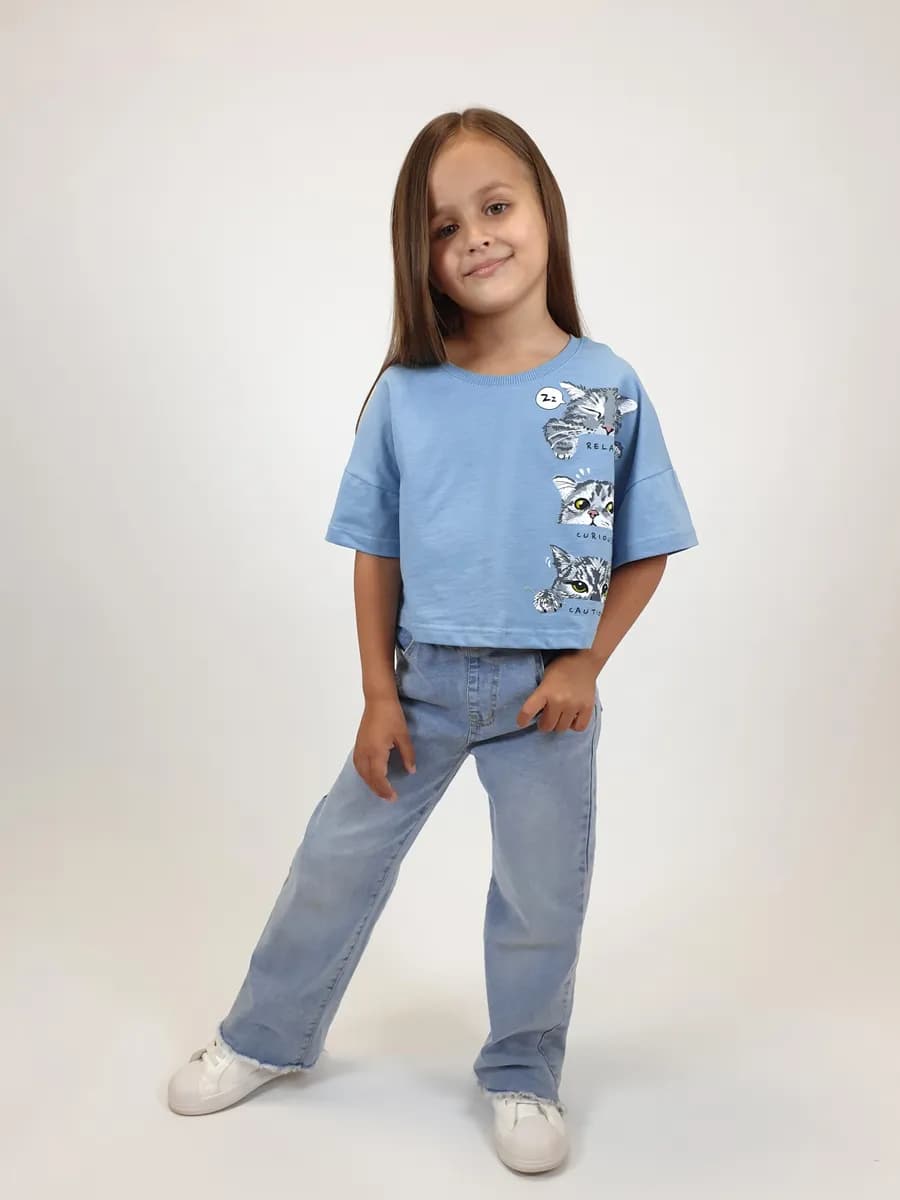 Футболка детская укороченная оверсайз с принтом