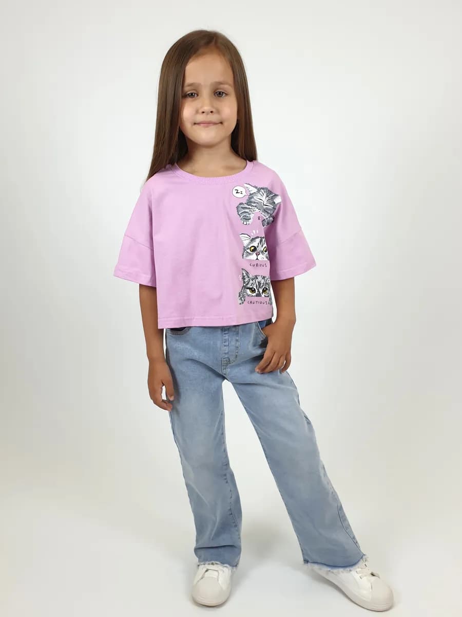 Футболка детская укороченная оверсайз с принтом