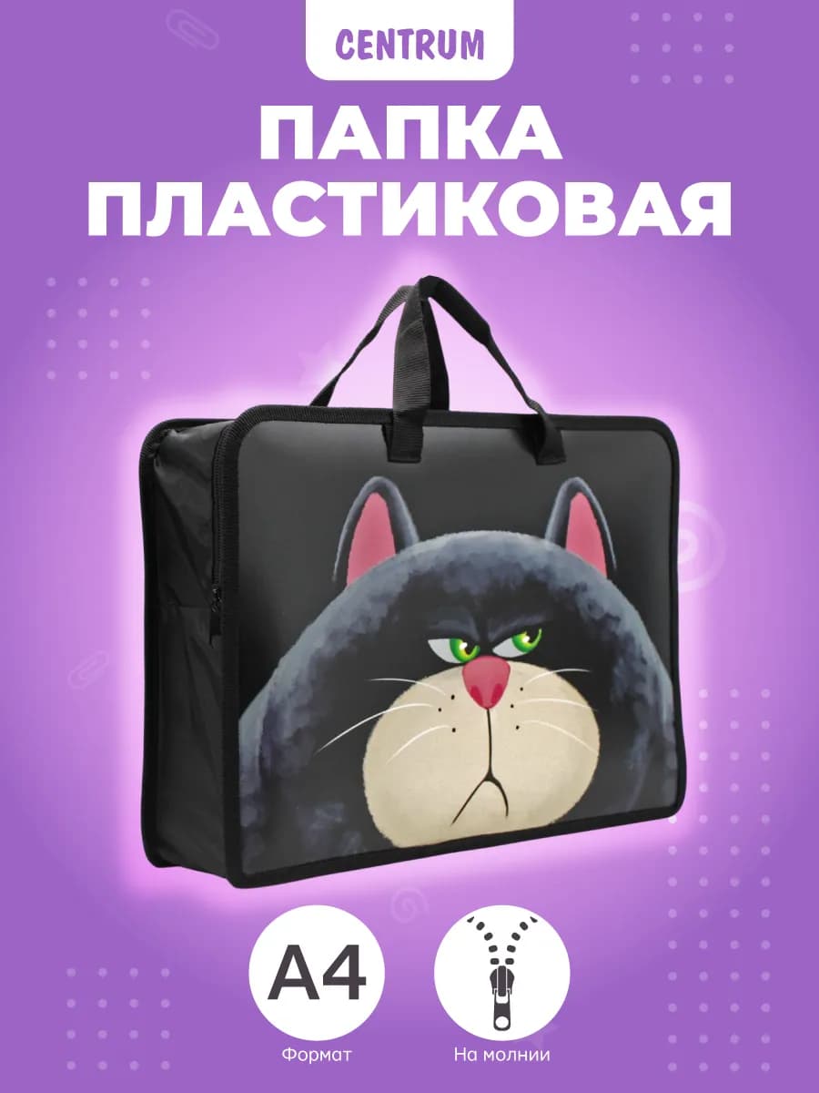 Папка пластиковая школьная на молнии с ручками