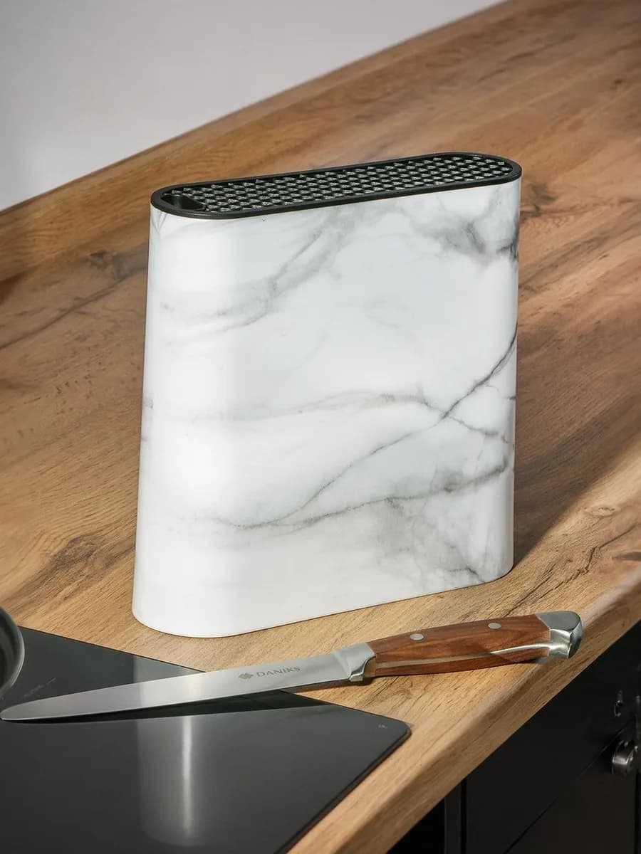 Подставка для ножей овальная пластик мрамор белая