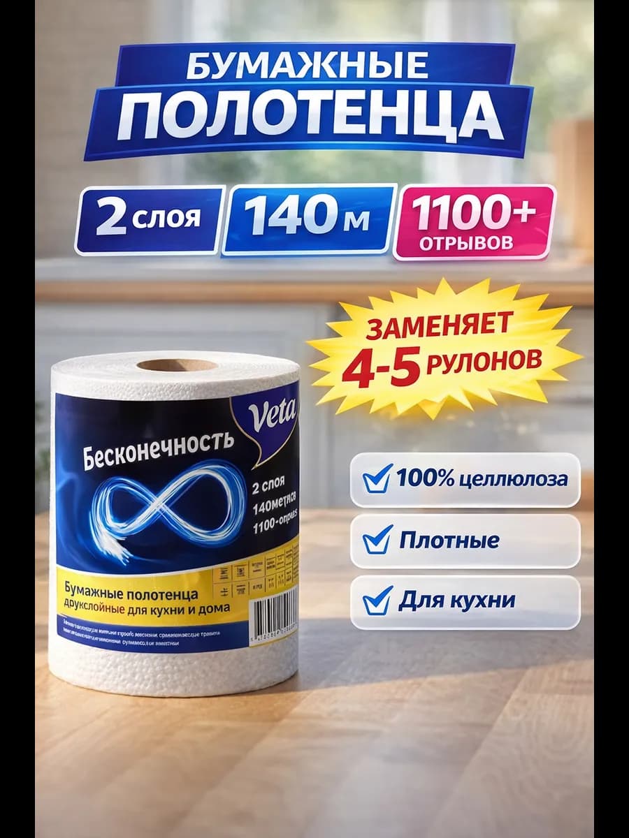 Полотенца бумажные в большом рулоне 140 метров