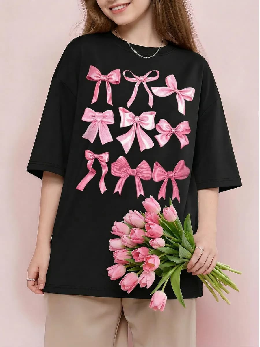 Футболка повседневная светящаяся хлопок с принтом банты