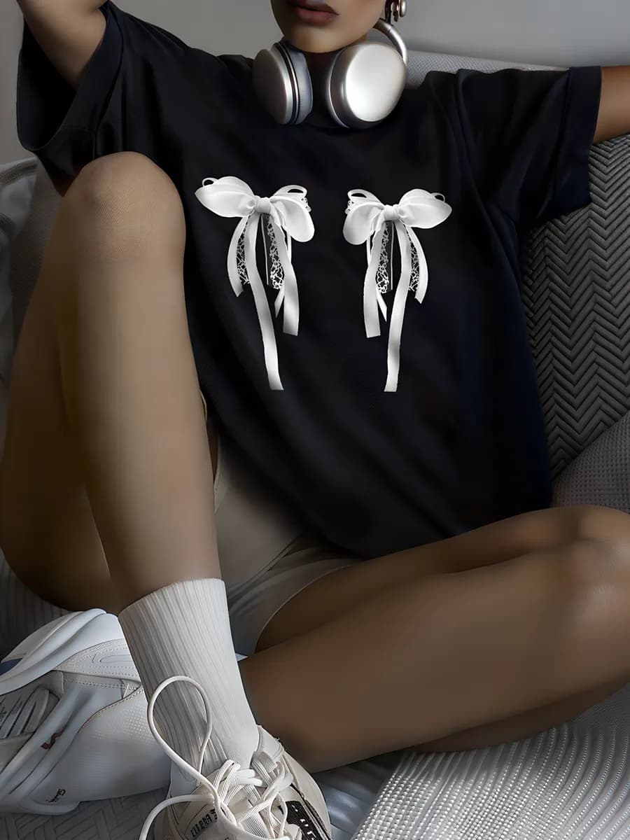 Футболка оверсайз хлопок светящийся принт повседневная - фото 1