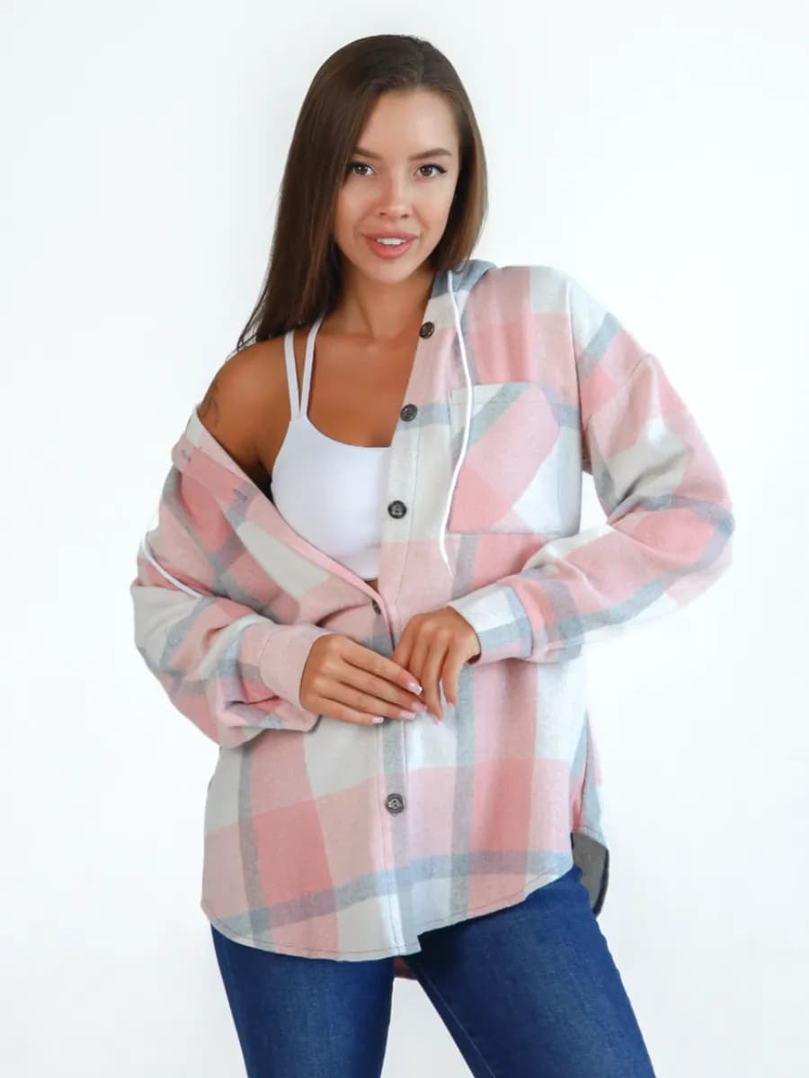 Рубашка в клетку с капюшоном