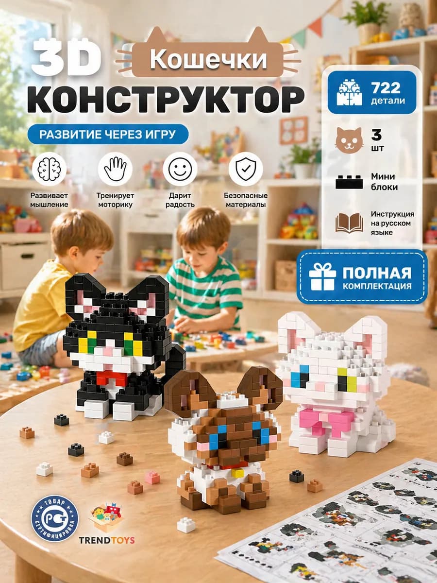Конструктор 3d из миниблоков Котики
