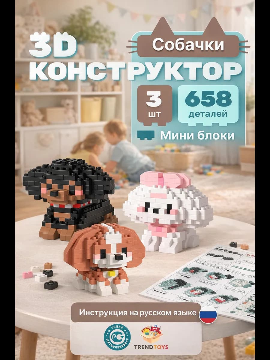 Конструктор 3d из миниблоков Собачки